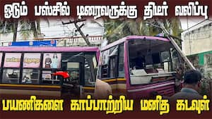 மின் கம்பத்தில் மோதிய பஸ்; ஸ்டீரிங்கில் சரிந்த டிரைவர்